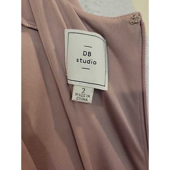 DB Studio V-Neck Draped Jersey Back Slit Maxi Dress Dusty Rose Size 2 - Picture 7 of 8